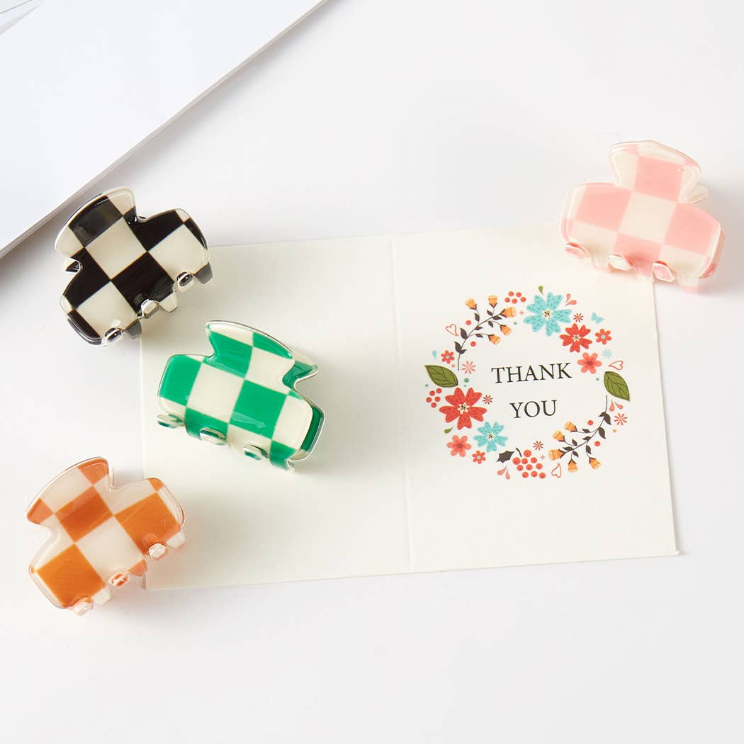Checkered Assorted Color Mini Claw Hair Clip Set