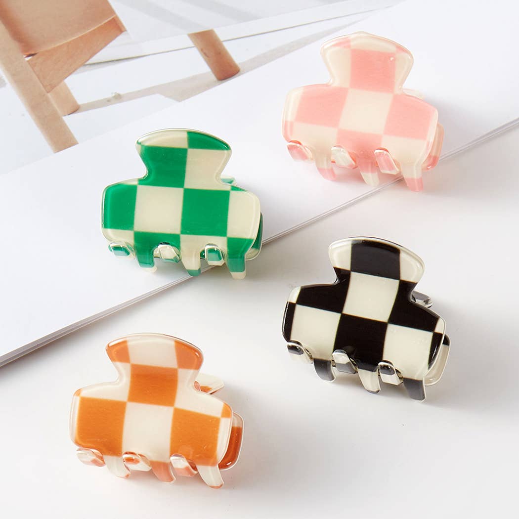 Checkered Assorted Color Mini Claw Hair Clip Set