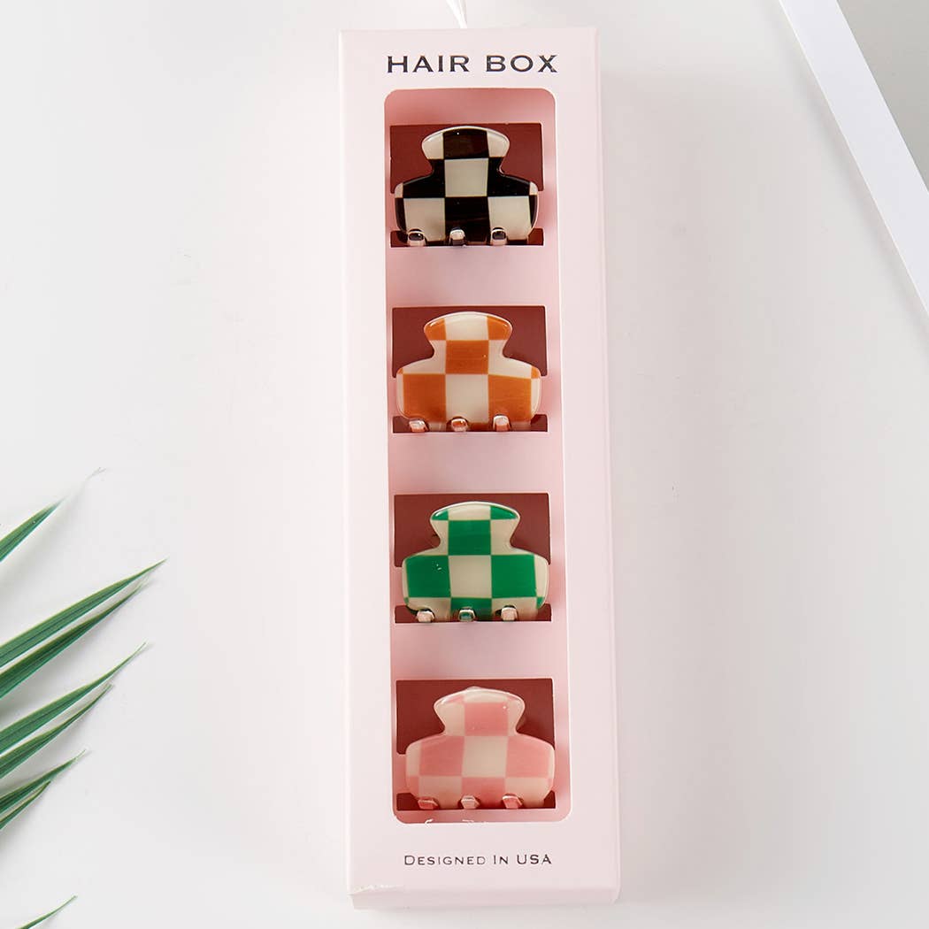 Checkered Assorted Color Mini Claw Hair Clip Set