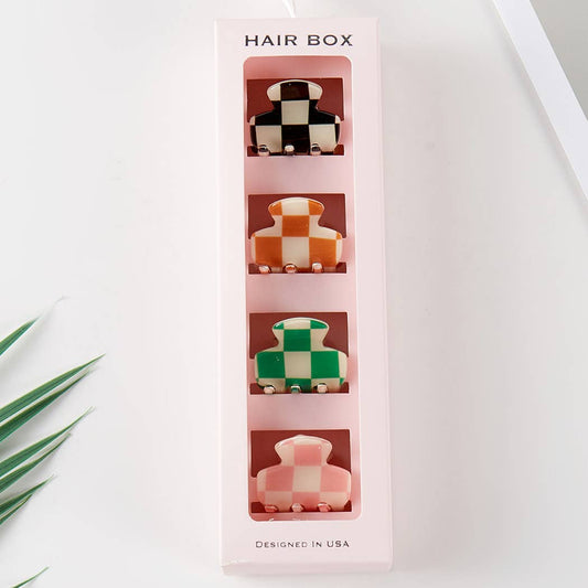 Checkered Assorted Color Mini Claw Hair Clip Set