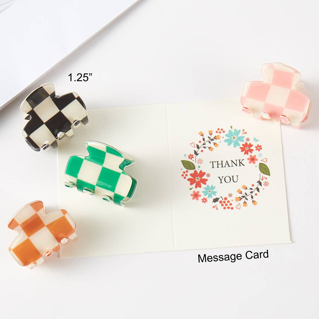Checkered Assorted Color Mini Claw Hair Clip Set