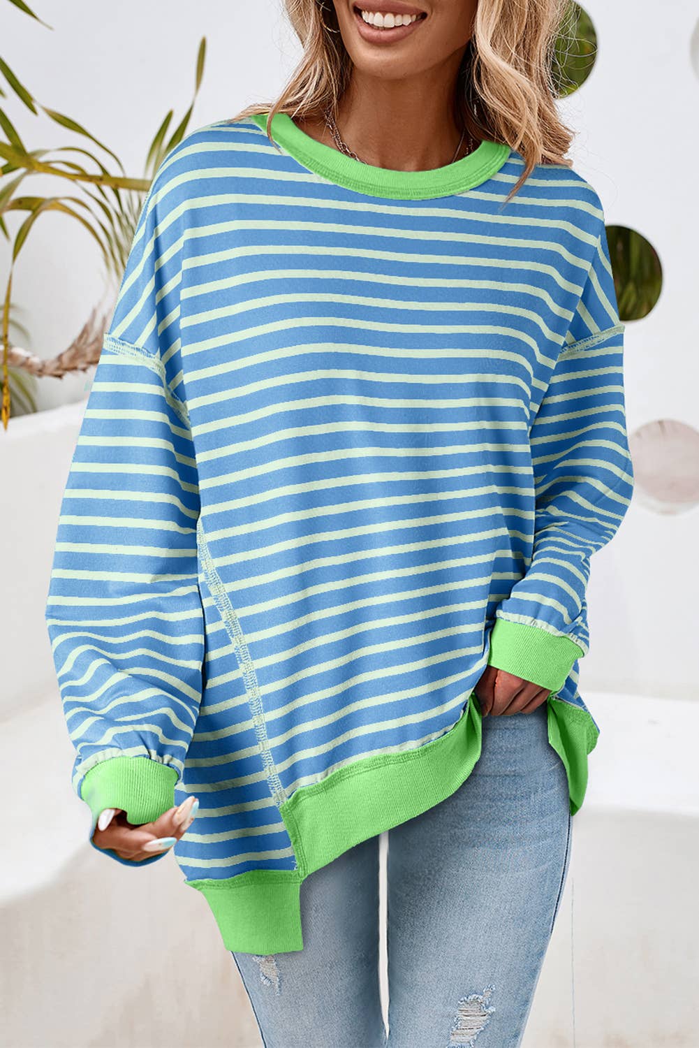 Coastal Lime Stripped Pullover